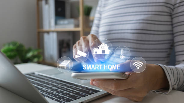 istock Security camera and smart home app, private house.smart home Automation Control System. Innovation technology internet Network Concept. 1882154215