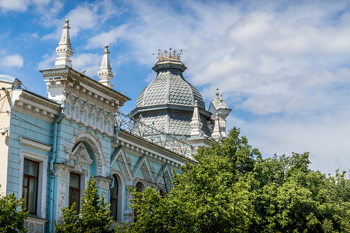 The beautiful facade of old historic building in Krasnodar, the capital of Krasnodar krai, a southern Russia region on the border with Ukraine.