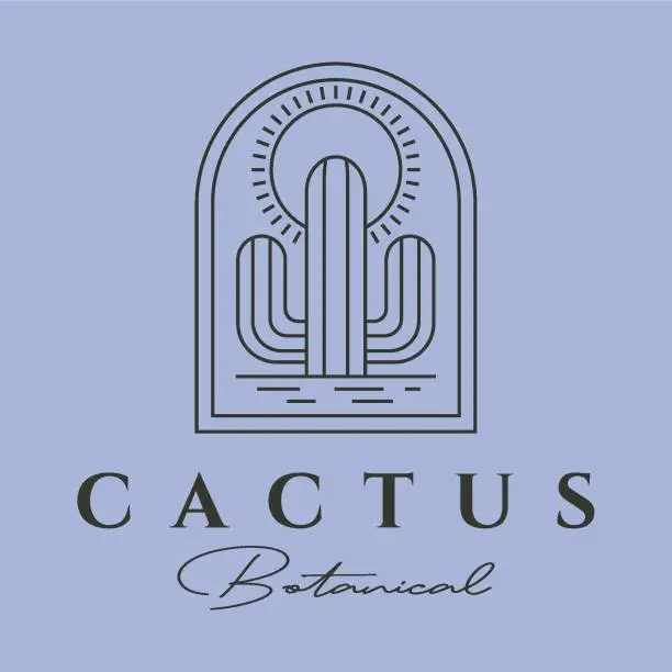 Vector illustration of line art cactus logo vector botanical garden illustration design