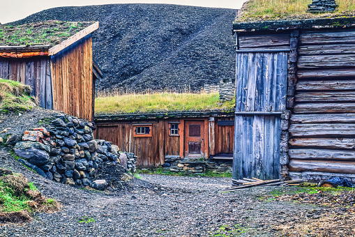Old wooden buildings in the Røros a mine village in Norway