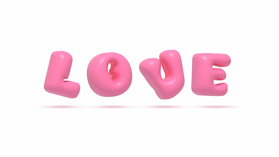 love 3d illustration isolated on white background, love word in pink bubble