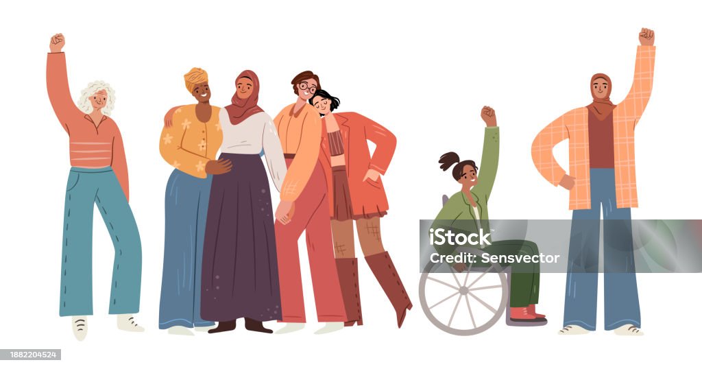 Girls Vector Unity Unity And Equality Isolated Female Characters Diversity And Rights ...