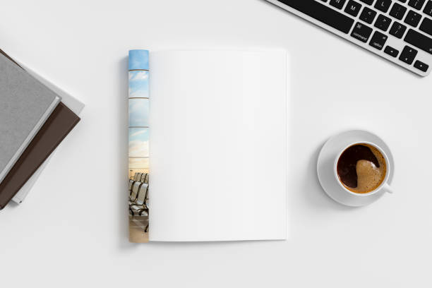 istock Magazine right-hand page mockup on white workplace desk 1882204530
