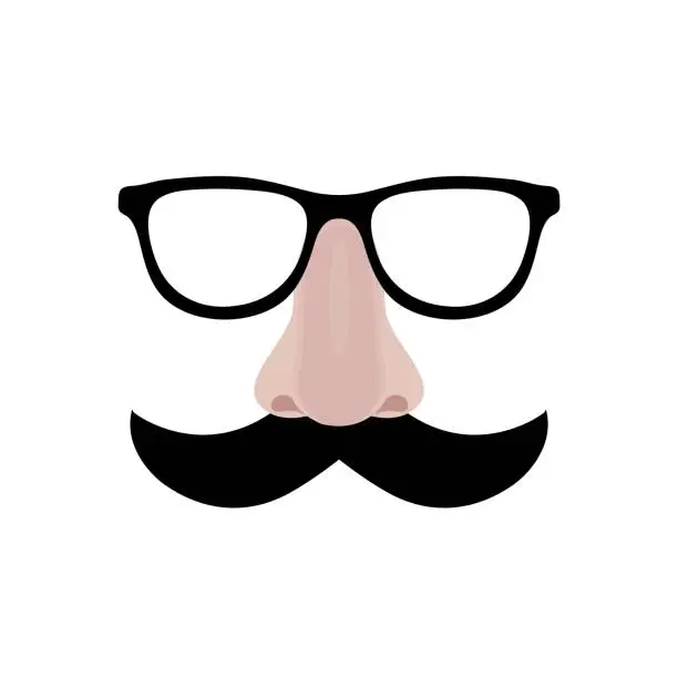 Vector illustration of Fake nose and glasses humor mask vector illustration. Disguise glasses, nose and mustache. Funny glasses