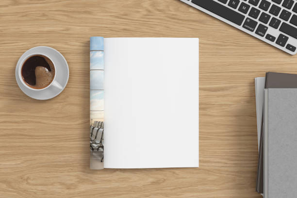 istock Magazine right-hand page mockup on wooden workplace desk 1882205593