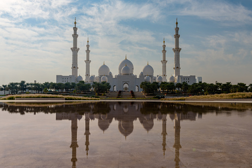 Abu Dhabi, UAE - December 24, 2023 Sheikh Zayed Grand Mosque - view from Wahat Al Karam