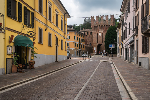 San Colombano al Lambro, Italy – June 16, 2023: A view of San Colombano al Lambro, a town in Milano province famous for its wine, Italy.
