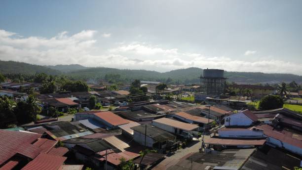 istock Houses, water tank and mountain view 1882259132