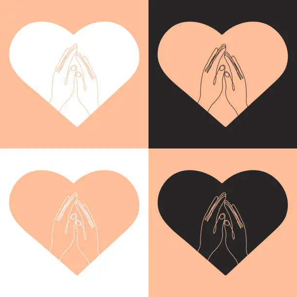 Vector illustration of a set of four illustrations of hearts