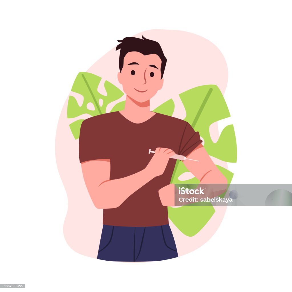 Self Inject Animation Young Man Apply Self Injection In Arm Vector Illustration Stock ...