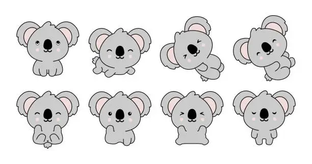 Vector illustration of Set of kawaii koala illustration collection