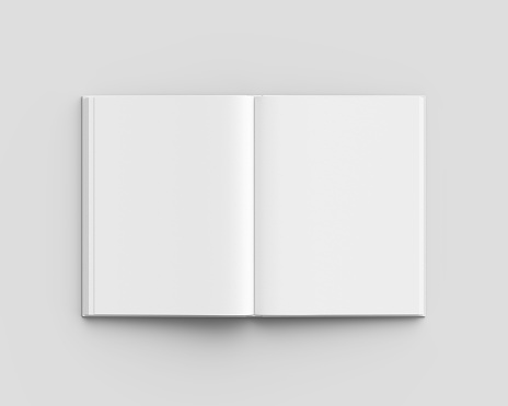 Empty sketchbook, book, notebook template on gray background