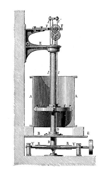 illustrations, cliparts, dessins animés et icônes de perceuse cylindrique, illustration du 19ème siècle - saw old fashioned mechanic antique