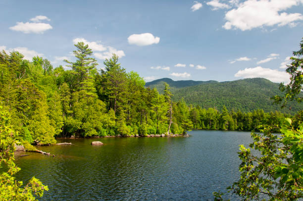 Copperas Pond summer landscape in Wilmington New York on a sunny day.