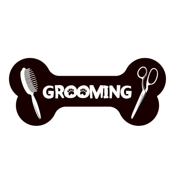 Vector illustration of Bone scissors and comb. Groomer and grooming salon symbol