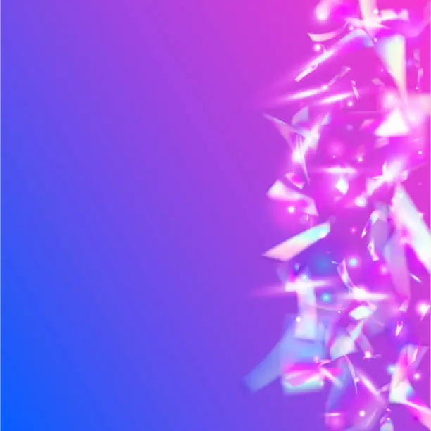 Vector illustration of Transparent Tinsel. Carnival Glare. Glamour Art. Luxury Foil. Retro Design. Violet Party Background. Shiny Multicolor Backdrop. Kaleidoscope Sparkles. Blue Transparent Tinsel
