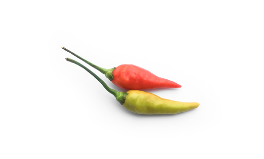 Isolated hot Karen Chili pepper on white background, hot asian food ingredients concept.