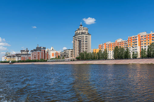 The Ishim River in the center of the capital of Kazakhstan, Astana