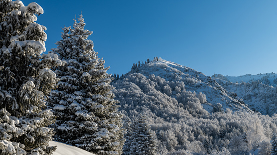 Mt Hotham in winter snow covered mountain ridge