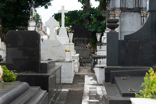 Salvador, Bahia, Brazil - November 02, 2023: Tombs of the Campo Santo cemetery in the city of Salvador, Bahia.