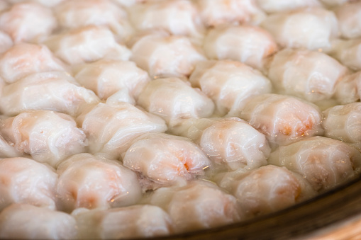 Taiwanese shrimp meatball (Ba Wan), Taiwanese traditional delicious street food, Taiwan style mega-dumpling. Its made with a dough of rice flour, corn starch and sweet potato starch; it looks translucent after cooking.