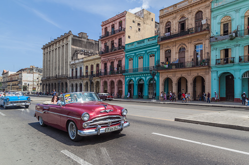 HAVANA, CUBA - April 17, 2017: Colorful buildings in old Havana, Cuba.