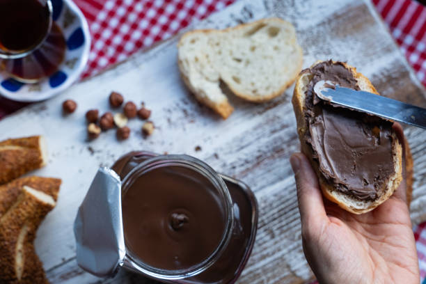istock Hazelnut Chocolate Paste in the Turkish Bagel and Turkish Tea Breakfast Photo, Cengelkoy Uskudar, Turkiye (Turkey) 1882604687