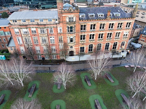 Aerial image of Chetham's School of Music in Manchester, next to Victoria station