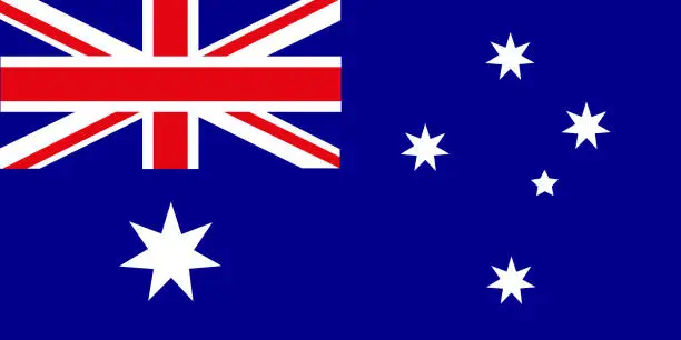 Vector illustration of Classic flag Australia. Official flag Australia with size proportions and original color. Standard color and size. Independence Day. Banner template. National flag Australia with coat of arms.