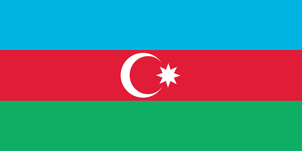 Classic flag Azerbaijan. Official flag Azerbaijan with size proportions and original color. Standard color and size. Independence Day. Banner template. National flag Azerbaijan with coat of arms