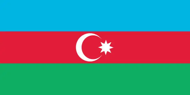 Vector illustration of Classic flag Azerbaijan. Official flag Azerbaijan with size proportions and original color. Standard color and size. Independence Day. Banner template. National flag Azerbaijan with coat of arms.