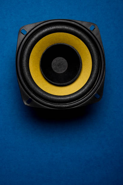 istock Audio speaker isolated on blue background, Music system background 1882681529