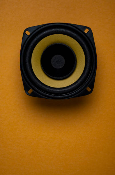 istock Audio speaker isolated on yellow background, Music system background 1882681531
