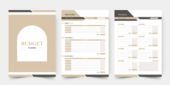 Budget planner page templates, vector printable organizer. Daily, weekly, monthly planner template. Business organizer page.