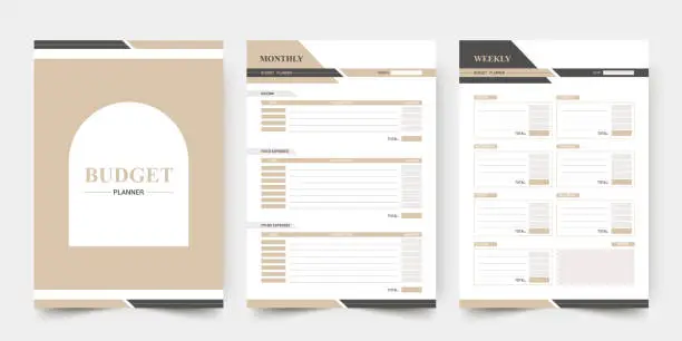 Vector illustration of Budget planner page templates, vector printable organizer. Daily, weekly, monthly planner template. Business organizer page.