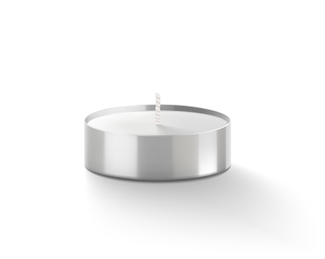 Candle. Tea Lights Candle. Mini Tealight candles for home decoration. Dripless and long lasting paraffin or white beeswax. Isolated white background. Realistic 3d vector illustration.