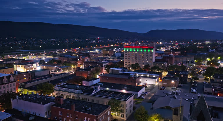 Establishing Aerial of Williamsport, Pennsylvania at Twilight