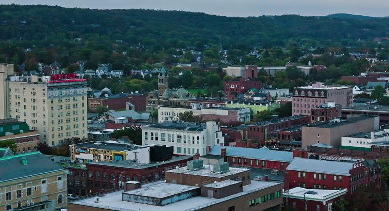 Aerial of Small Pennsylvanian Town at Sunset