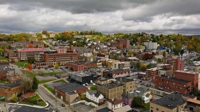 Drone Shot Pushing in on Morgantown, West Virginia on Cloudy Day