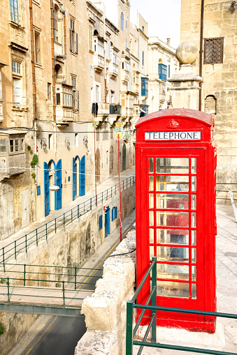 Red telephone booth, city Valletta, Malta
