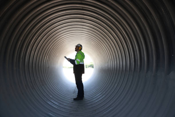 istock Chief engineer with green reflective safety jacket check project progression 1883020560