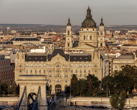 Budapest, Hungary – October 05, 2023: An aerial view of the Gresham Palace in Budapest, Hungary