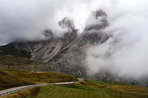 An idyllic mountain landscape in the Dolomites, in Italy's South Tyrol region.