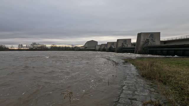 Flood in the Danube in Germany at the lock