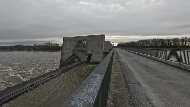Flood in the Danube in Germany at the lock