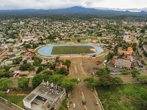 Aerial view from the football stadium and the City of Sao Tome e Principe,Africa