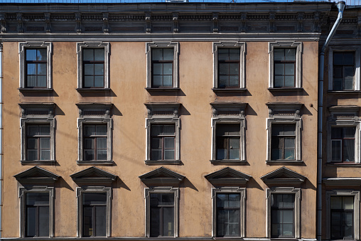 Close up of facades old history building in St. Peterburg