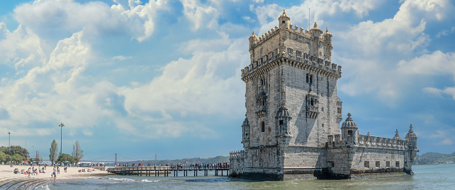 Lisbon, Portugal, November 2019: Belem Tower is a historic fortress guarding the entrance to the city's harbor. It is a popular tourist destination