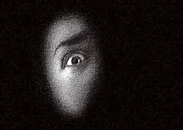 Vector illustration of Terrified eye peeking in the dark