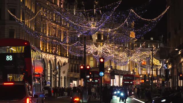 Regent Street Angels Light Display, West End, Central London, Christmas Fairy Lights, Flying Angel Figures Night, Festive Xmas Season Decorations